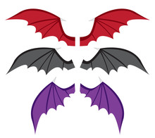 Set Bat wings in color in flat style