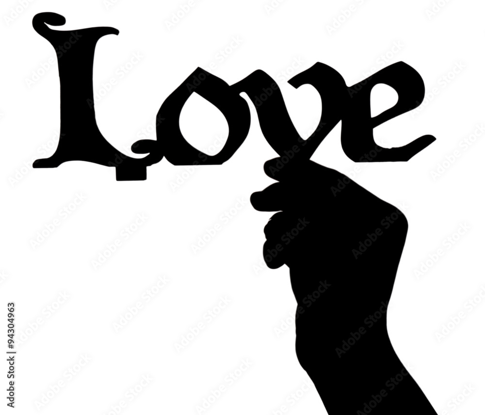 Silhouettes of hand with decorative item, isolated on white