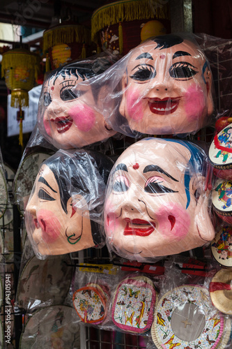 Photo Chinese Doll Face Masks on Sale in Singapore Chinatown.