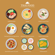 Vector Set Of Thai Food Flat Design