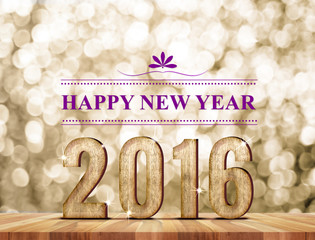 Poster - Happy new year 2016 wood number in perspective room with sparkli