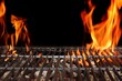Empty Barbecue Grill With Bright Flames Closeup