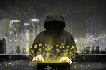 Poster - Computer hacker silhouette of hooded man