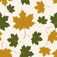 Wall Mural - Vector seamless with autumn maple leaves 