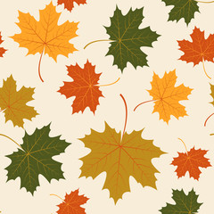 Wall Mural - Vector seamless with autumn maple leaves 