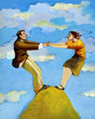 © nuvolanevicata - complementary allegory of solidarity in the life of a couple conceptual  surrealistic illustration
