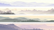 Vector banners of misty forest hills.