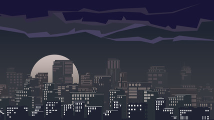 Wall Mural - Illustration of big city at night.