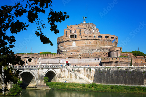 Photographie  bridge through Tiber and castle San Angelo in summer day, Rome, Italy
