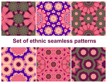 Set Of Six Colorful Geometric Patterns (seamlessly Tiling).Seamless Pattern