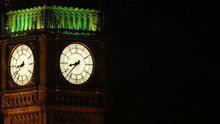 Focusing The Big Wall Clocks In Big Ben. The White Lights That Showcases The Beauty Of The Tower Clock