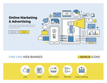 Online Marketing Flat Line Banner