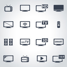 Vector black tv icon set