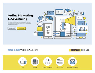 Aufkleber - Online marketing flat line banner