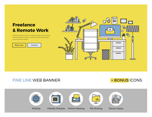 Aufkleber - Remote work flat line banner