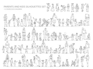 parents and child silhouettes, sketch collection