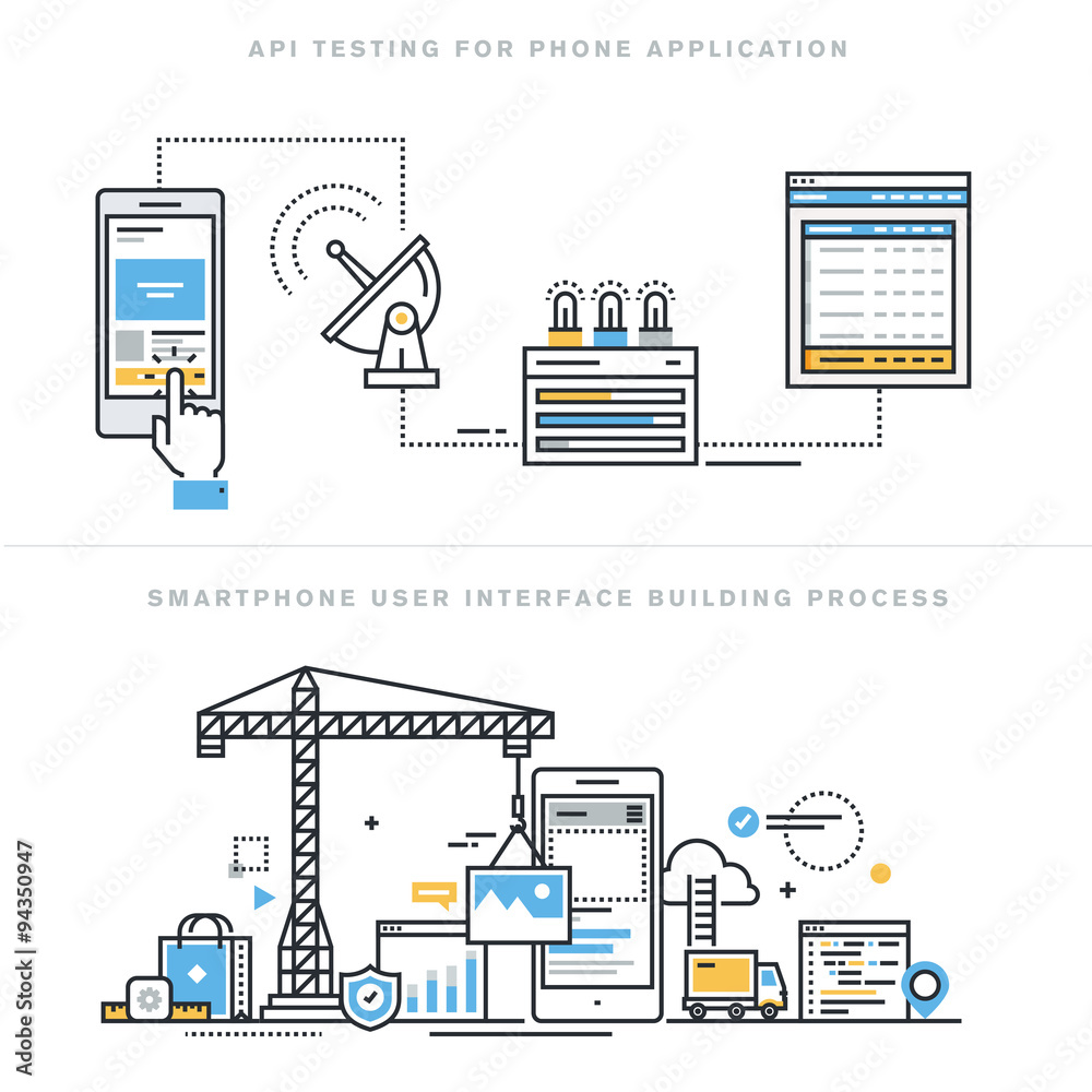 Flat line design vector illustration concepts for software API ...