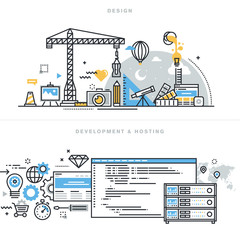 Flat line design vector illustration concepts for graphic design, freelancers and design agencies, website and app design and development, hosting, ssl, for website banner and landing page.