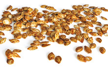 Healthy vegan snack of pumpkin seeds roasted with olive oil and salt