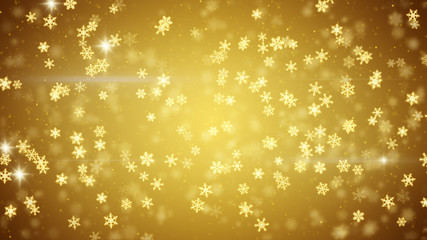 Wall Mural - golden christmas snowfall glowing snowflakes