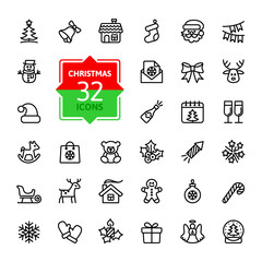 Wall Mural - outline icon collection - christmas set