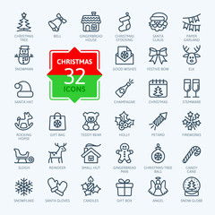 Wall Mural - outline icon collection - christmas set
