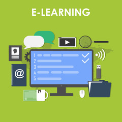Poster - Flat design icons set of distance education