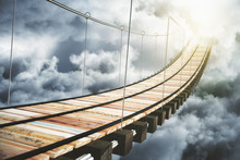 Wooden Bridge In The Clouds Going To Sunlight, Concept
