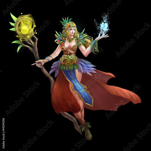 Fotografie, Obraz Illustration: The Forest Green Fairy - Goddess of Flowers