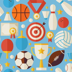 Wall Mural - Sport Competition Recreation Vector Flat Blue Seamless Pattern