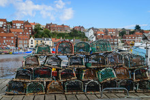 Basket For Catch Lobster On The Boardwalk In Whitby Abbey, North
