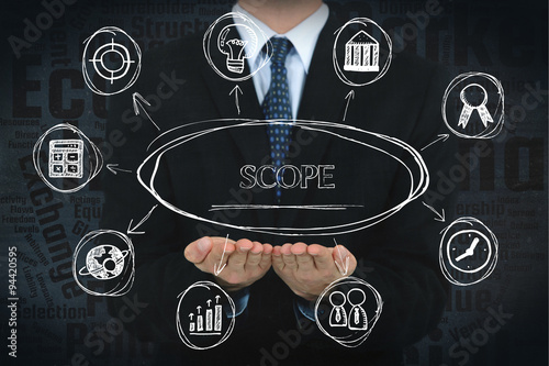 Fotomural Scope concept image with business icons.