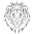 Ethnic hand drawing  head of lion wearing a crown. totem / tattoo design. Use for print, posters, t-shirts. Vector illustration