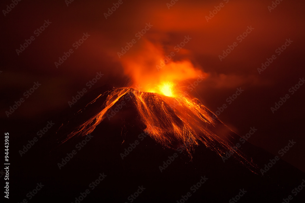 volcano erupted lava volcanic sky active rock night ecuador landscape mountains tungurahua volcanoe exploding in the night of 30 11 2011 ecuador shot with canon eos 5d marker ii converted from raw sm - obrazy, fototapety, plakaty 