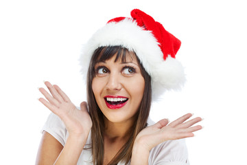 Canvas Print - Young woman with santa hat