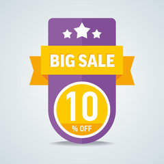 Wall Mural - Big sale of 10 percent of the label with a yellow ribbon. Vector