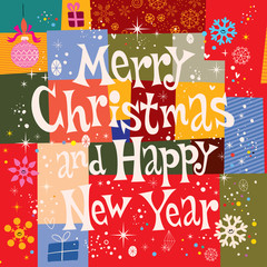 Wall Mural - Merry Christmas and Happy New Year greeting card