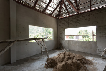 Canvas Print - residential building construction site with cement concrete wall