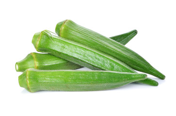 Poster - fresh okra or green roselle on white background.