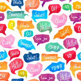 Seamless pattern - speech bubbles with "Hello" on different languages