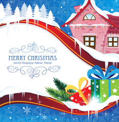 Wall Mural - House and Christmas gifts