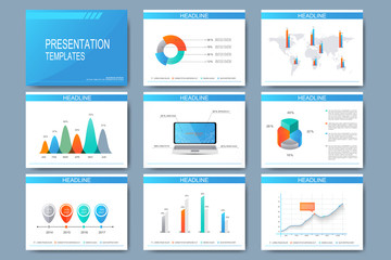 Poster - Set of vector templates for presentation slides. Modern business design with graph and charts