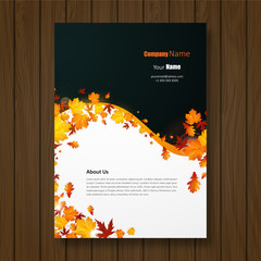 Wall Mural - Vector autumn cover design on wooden board.