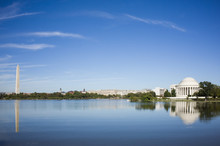 Washington Monument And Jefferson Memorial Over Potomac River