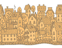 City Horizontally Seamless Pattern With Roofs