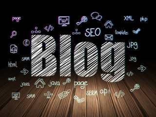 Web development concept: Blog in grunge dark room