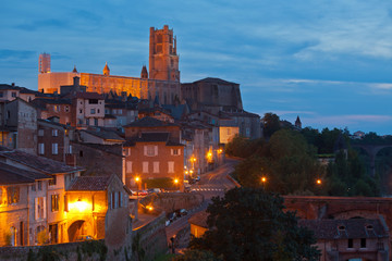 Sticker - View of the Albi, France at night