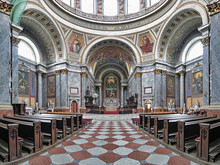 Interior Of Esztergom Basilica. The Primatial Basilica Of The Blessed Virgin Mary Assumed Into Heaven And St Adalbert Is The Seat Of Catholic Church In Hungary And Is The Biggest Building In Country.