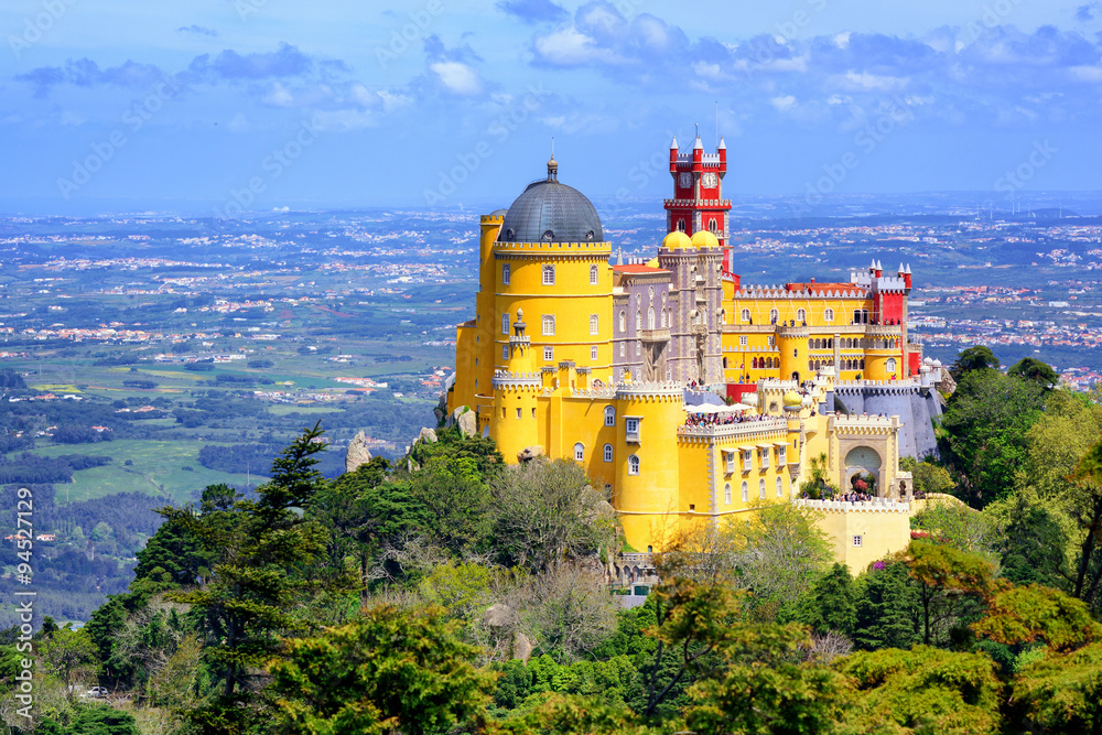 Panoramic view of Pena palace, Sintra, Portugal - obrazy, fototapety, plakaty 
