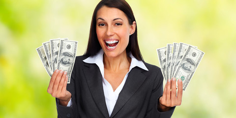 Wall Mural - Happy woman with money.